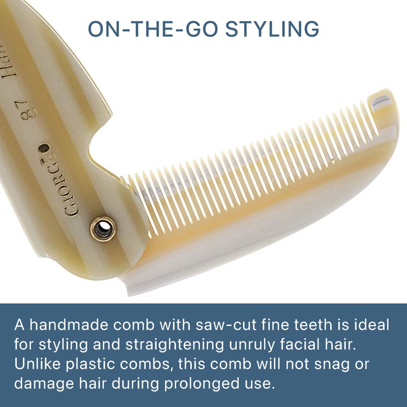Giorgio G87 Folding Mustache and Beard Comb, Small Pocket Comb for Men Everyday Grooming and Hair Care. Handmade, Saw-cut and Hand Polished Styling Men's Folding Combs. Ivory 4.5 Inch - Image 3