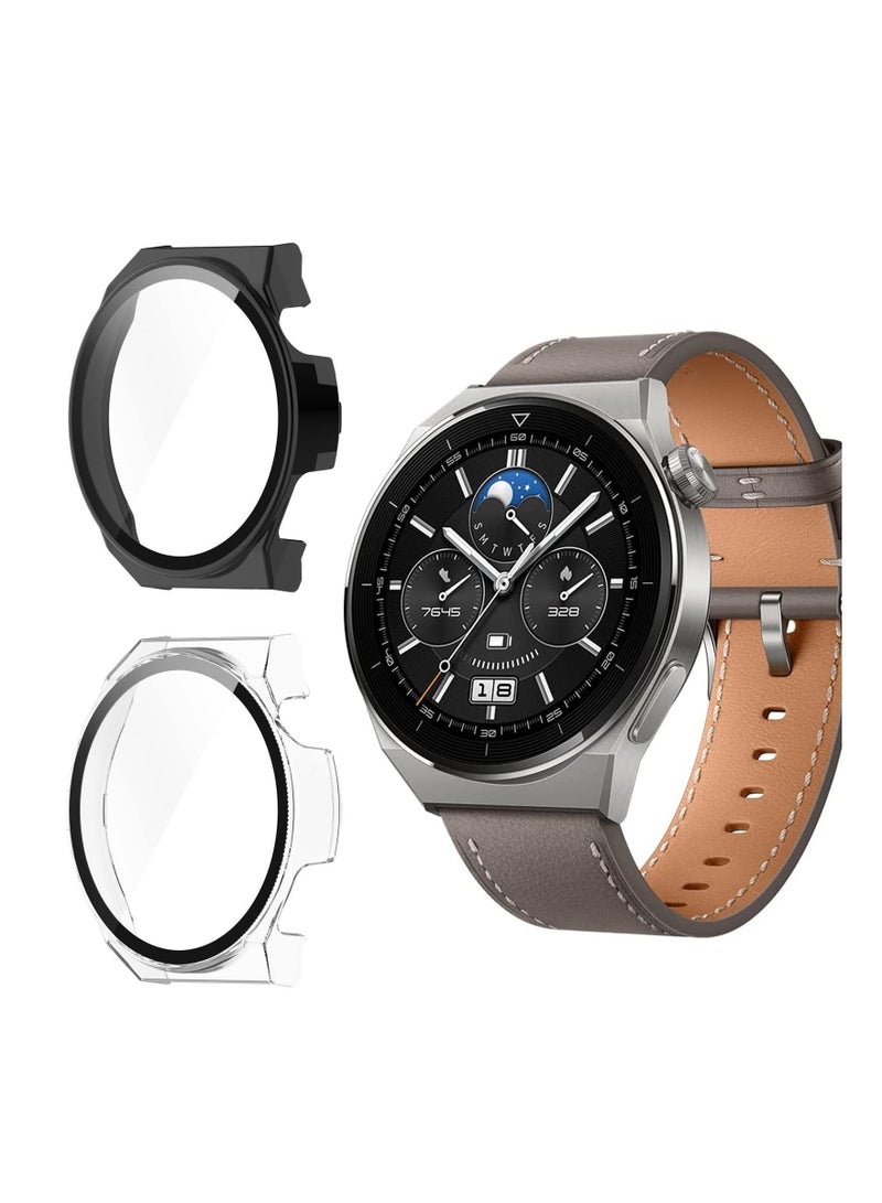 Y&D Case for Huawei Watch GT3 Pro 46mm 2Pack All Around Ultra Thin Fit Anti Scratch Flexible Frame Shockproof Hard PC Cover with Tempered Glass Screen Protector - Image 1