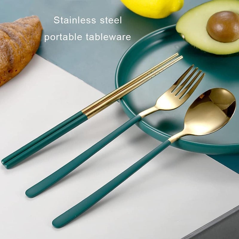 PUTHAK Portable Utensils Travel Reusable Silverware Flatware Set for Lunch Stainless Steel 4Piece Camping Cutlery Include Fork Spoon Chopsticks with Case Random Color Style2 - Image 5