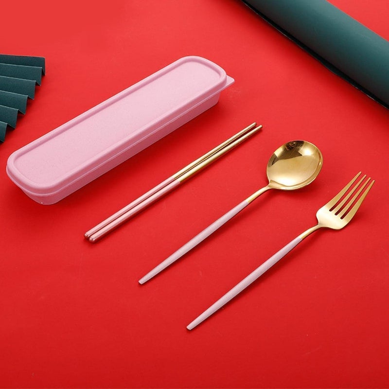 PUTHAK Portable Utensils Travel Reusable Silverware Flatware Set for Lunch Stainless Steel 4Piece Camping Cutlery Include Fork Spoon Chopsticks with Case Random Color Style2 - Image 3