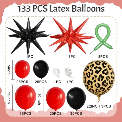 Togvu Red Black Balloons Garland Arch Kit 133pcs Green Cherry Black Red Explosion Star Foil Balloons 4D Cheetah Print Mylar Balloons for Berry Themed Birthday Baby Shower Bachelorette Party Decorations - Image 5