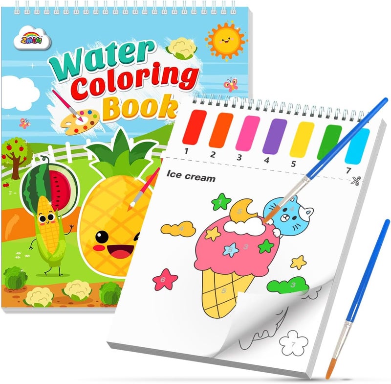 ZMLM Paint with Water Coloring Books for Toddlers - Mess Free Painting Activity for Kids - Arts & Crafts Gift Toy for Boy Girl Ages 4 5 6 7 8 - Birthday Christmas Easter Stocking Stuffers, Food - Image 1