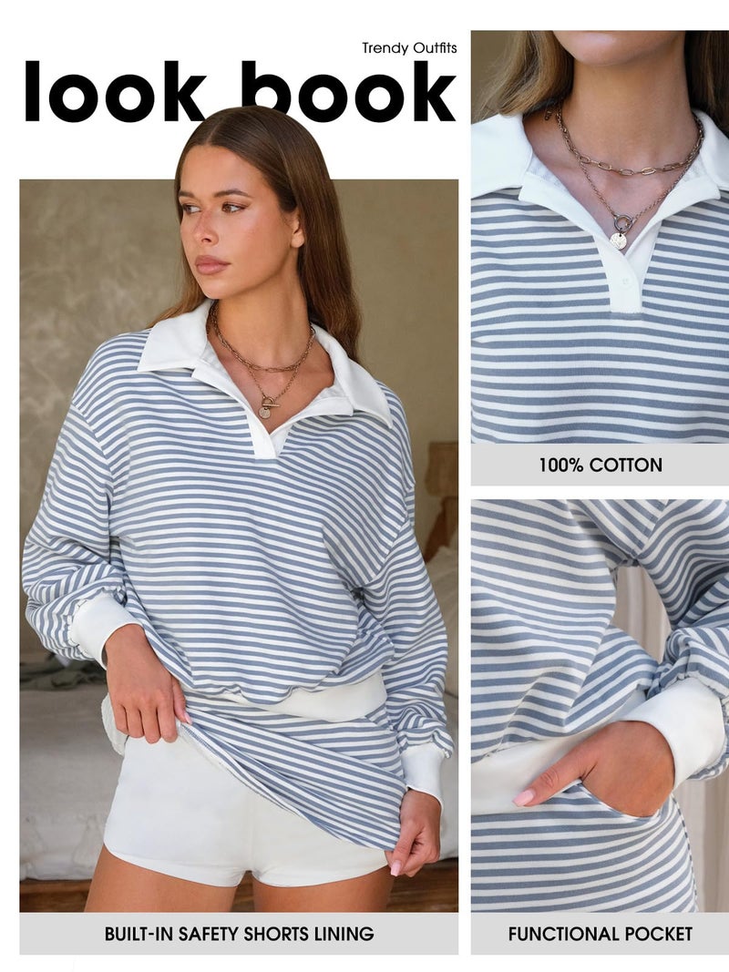 EXLURA Womens Two Piece Sets Cotton Striped Sweatshirt Matching Skirt Skort Tennis Vacation Cruise Outfits Travel Set 2026 - Image 3