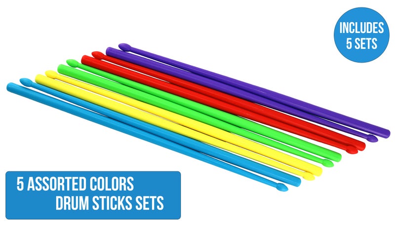 Iconikal Nylon Exercise Drum Sticks, Blue, Green, Purple, Red, Yellow, 5-Pairs Dancing Aerobic Fun Workout Group Activity - Image 5