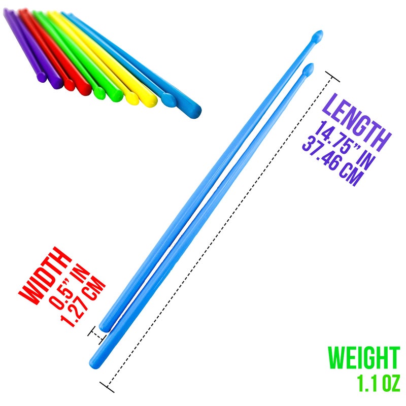 Iconikal Nylon Exercise Drum Sticks, Blue, Green, Purple, Red, Yellow, 5-Pairs Dancing Aerobic Fun Workout Group Activity - Image 3