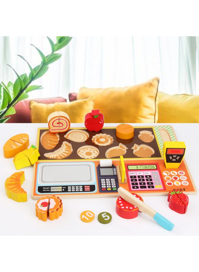 Kabi Fruit Store Children's Wooden Fruit Play House Cutting And Watching Simulation Cash Register Toys-Color:Fruit Store  - Image 3