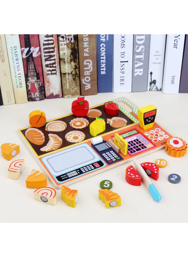 Kabi Fruit Store Children's Wooden Fruit Play House Cutting And Watching Simulation Cash Register Toys-Color:Fruit Store  - Image 2