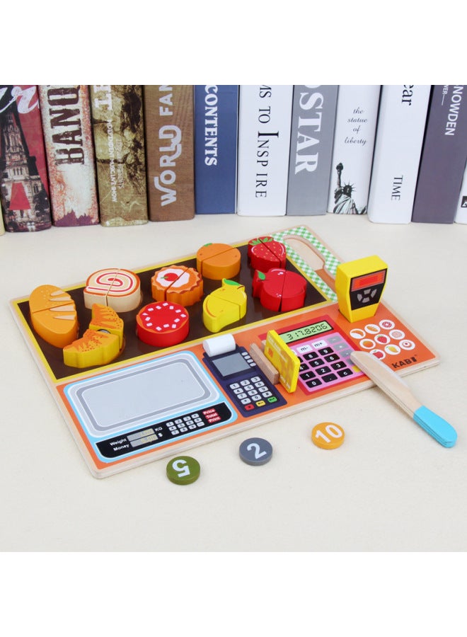 Kabi Fruit Store Children's Wooden Fruit Play House Cutting And Watching Simulation Cash Register Toys-Color:Fruit Store  - Image 5