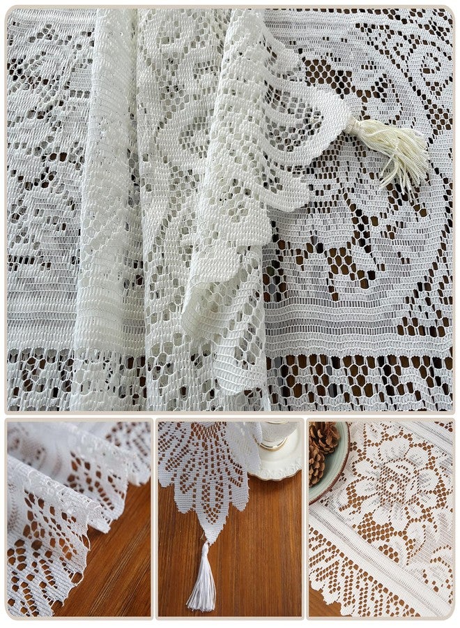 RHVQ 2Pcs Lace Table Runners with Tassels, Farmhouse Boho Doily Vintage Floral Dollies for Tables Dresser Nightstand Decor, 13"x45" (White) - Image 3