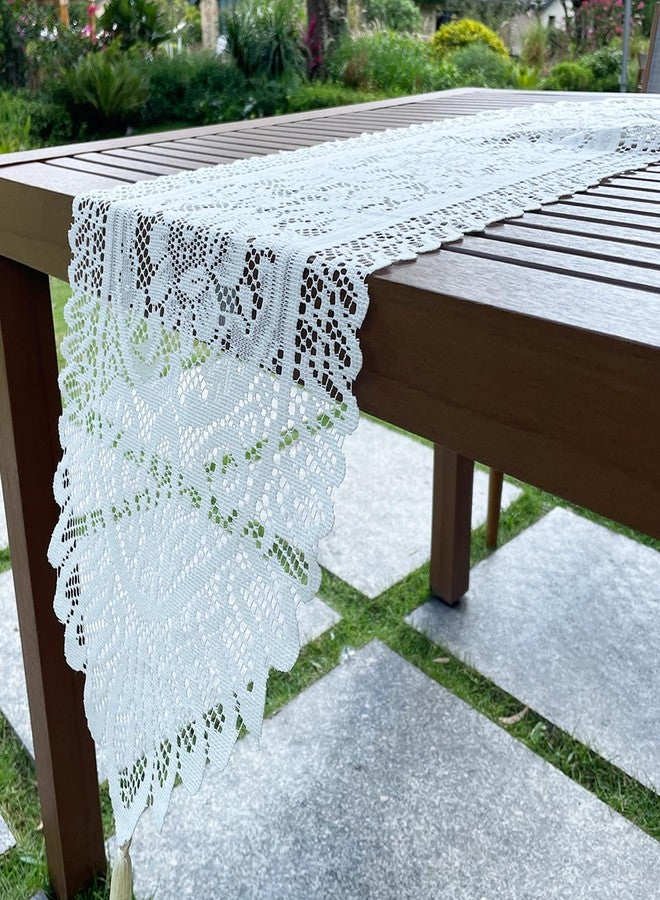 RHVQ 2Pcs Lace Table Runners with Tassels, Farmhouse Boho Doily Vintage Floral Dollies for Tables Dresser Nightstand Decor, 13"x45" (White) - Image 5