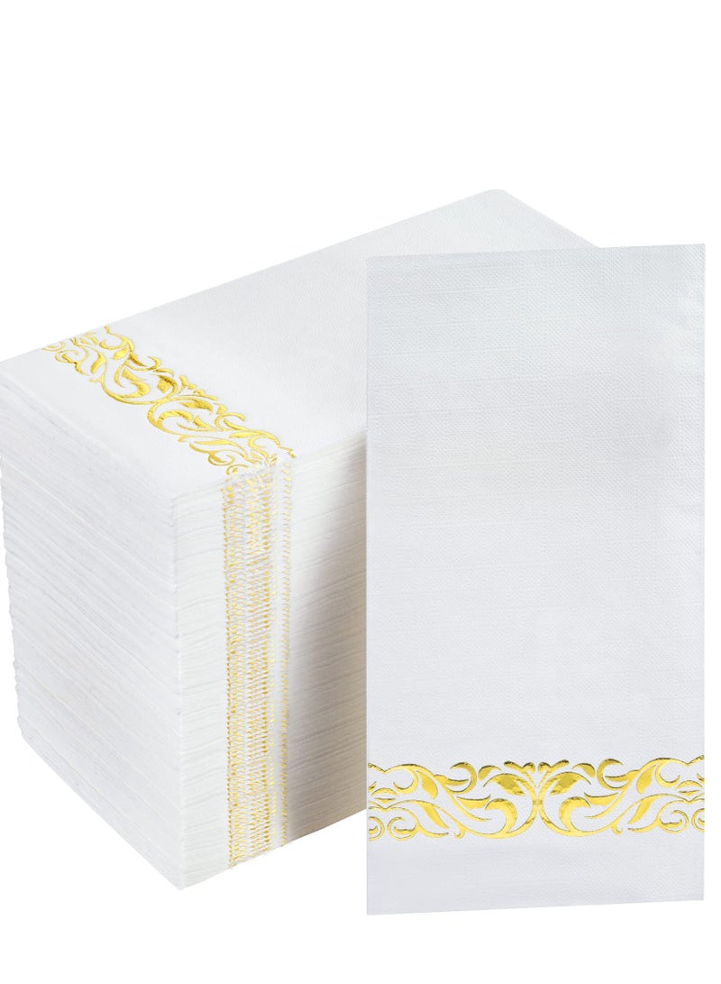 100 PCS الورق المناديل المناشف التي يمكن التخلص منها للحمام ، وضيف الضيوف الضيوف الضيافة الذهب والطبيب الذهب ، ودائم ، وجبات العشاء أو الأحداث ، الذهب الأبيض - Image 1