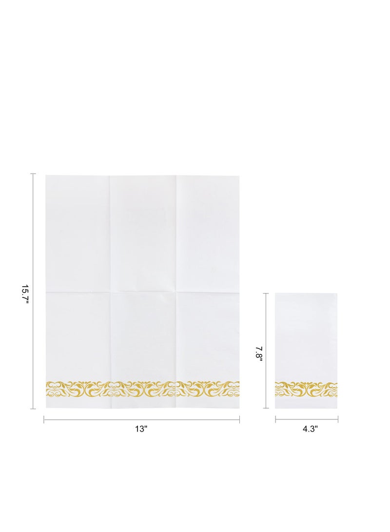 100 PCS الورق المناديل المناشف التي يمكن التخلص منها للحمام ، وضيف الضيوف الضيوف الضيافة الذهب والطبيب الذهب ، ودائم ، وجبات العشاء أو الأحداث ، الذهب الأبيض - Image 2
