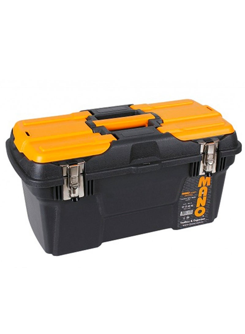 Mano MG-19 Toolbox with Metal Latch 19" – 263mm x 494mm x 250mm, Plastic Toolbox Black/Yellow - Image 1