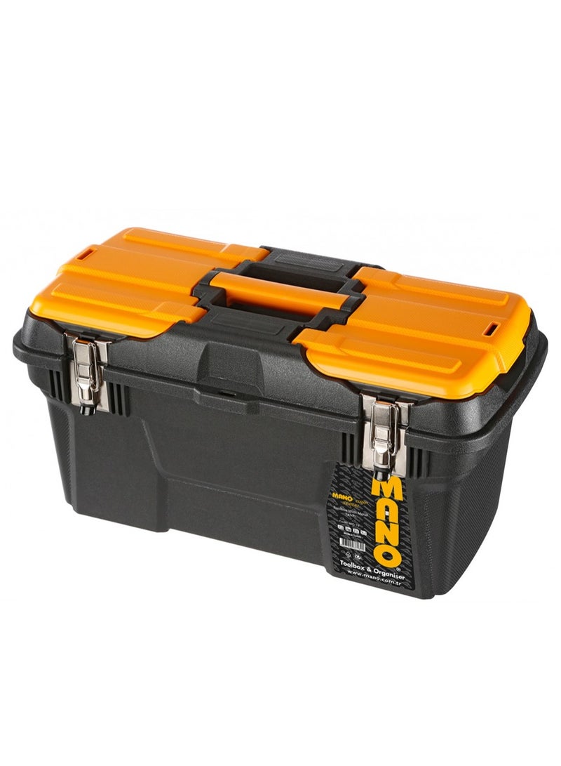 Mano MG-19 Toolbox with Metal Latch 19" – 263mm x 494mm x 250mm, Plastic Toolbox Black/Yellow - Image 2