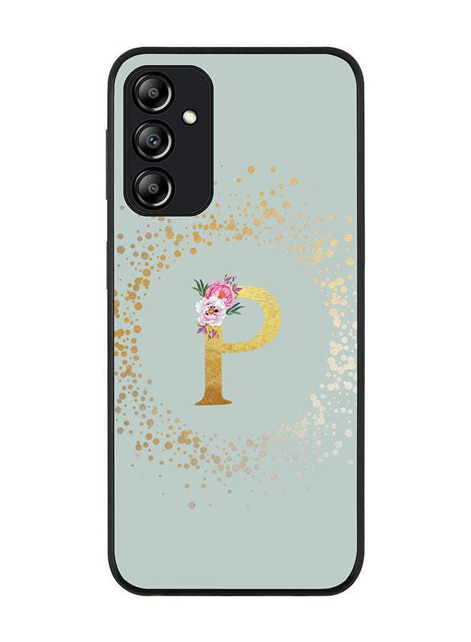 Stylizedd Rugged Black edge case for Samsung Galaxy A24 4G Slim fit Soft Case Flexible Rubber Edges Anti Drop TPU Gel Thin Cover - Custom Monogram Initial Letter Floral Pattern Alphabet - P - Light Grey - Image 1