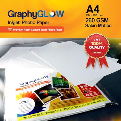 GraphyGLOW A4 Satin Matte Premium Resin Coated Photo Paper, 260 GSM, Waterproof, Instant Drying, Fade Resistant, Pack of 20, Compatible with Inkjet Printers - Image 3