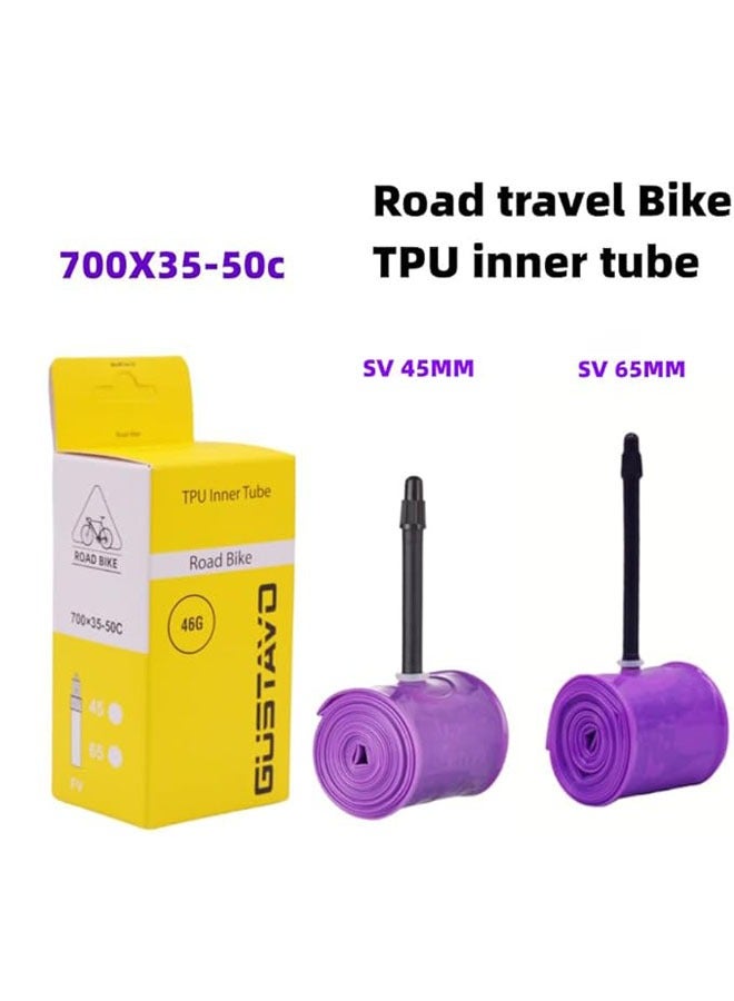 أنبوب داخلي خفيف الوزن للغاية من TPU بحجم 700C × 35-50C لكل عبوة مناسب لدراجات الحصى والدراجات الهوائية، بديل لأنبوب الصمامات الفرنسية بحجم 45/2.559 بوصة (TPU). - Image 2