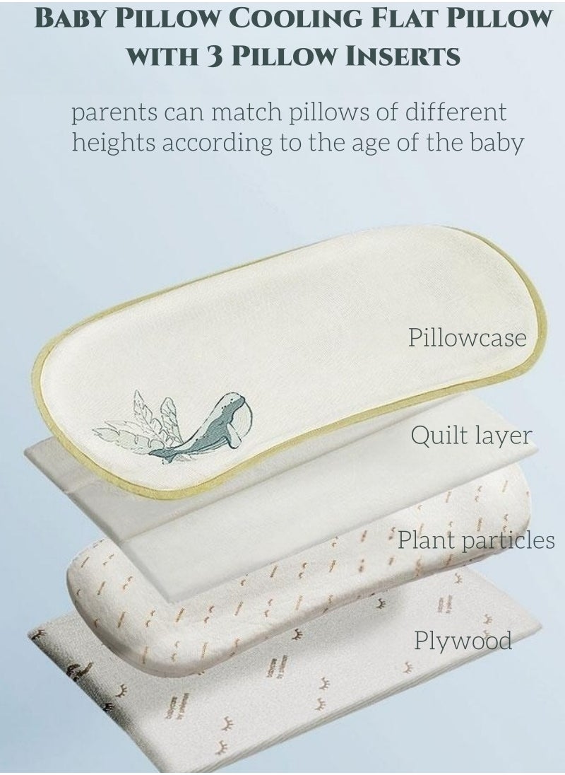 Baby Pillow Cooling Flat Pillow with 3 Pillow Inserts Breathable and Adjustable Infant Pillow