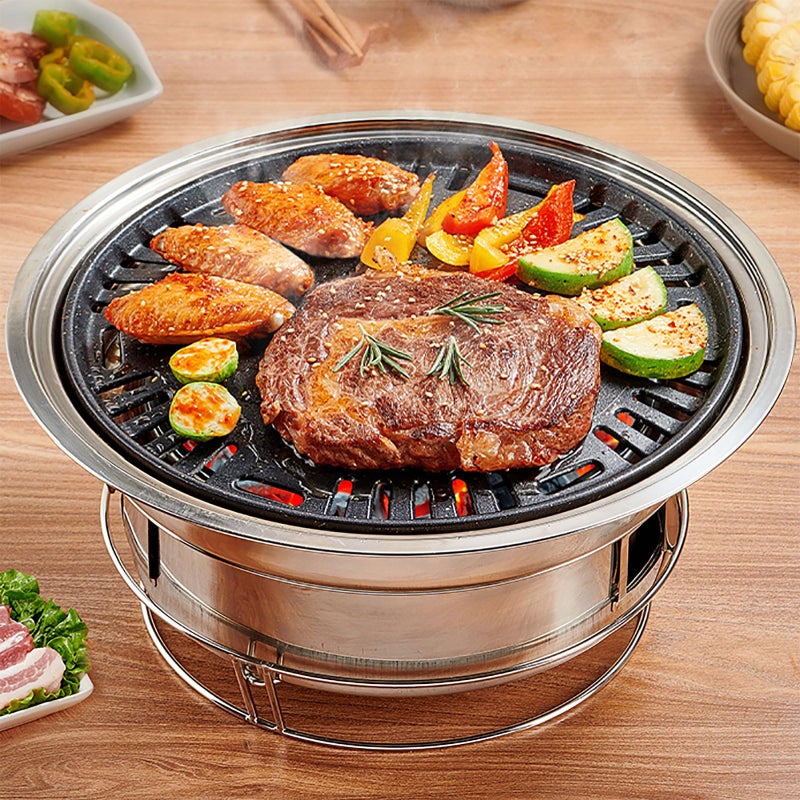 PHOJEWI Korean BBQ Grill Charcoal Small Charcoal Grill 137 Inches Portable Grill Stainless Steel Barbecue Grill Tabletop kbbq grill Outdoor Indoor Camping
