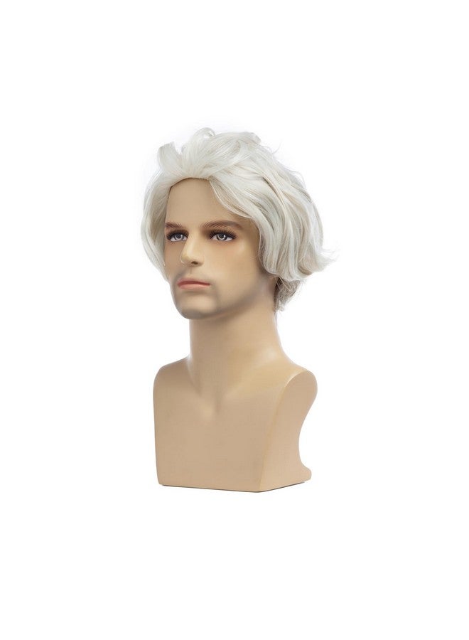Beweig Mens Grey Wigs Short Bob Wave Silver Gray Wig Halloween Cosplay Wig Anime Costume Party Wig For Old Men - Image 4