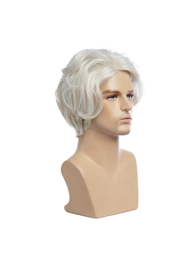 Beweig Mens Grey Wigs Short Bob Wave Silver Gray Wig Halloween Cosplay Wig Anime Costume Party Wig For Old Men - Image 2