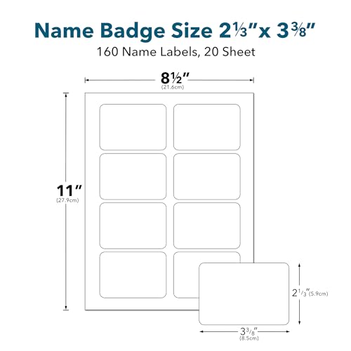LotFancy Printable Name Tag Stickers, 2 1/3" x 3 3/8", Pack of 160, 20 Sheets, Matte White, Name Tag Labels for Inkjet/Laser Printer - Image 2