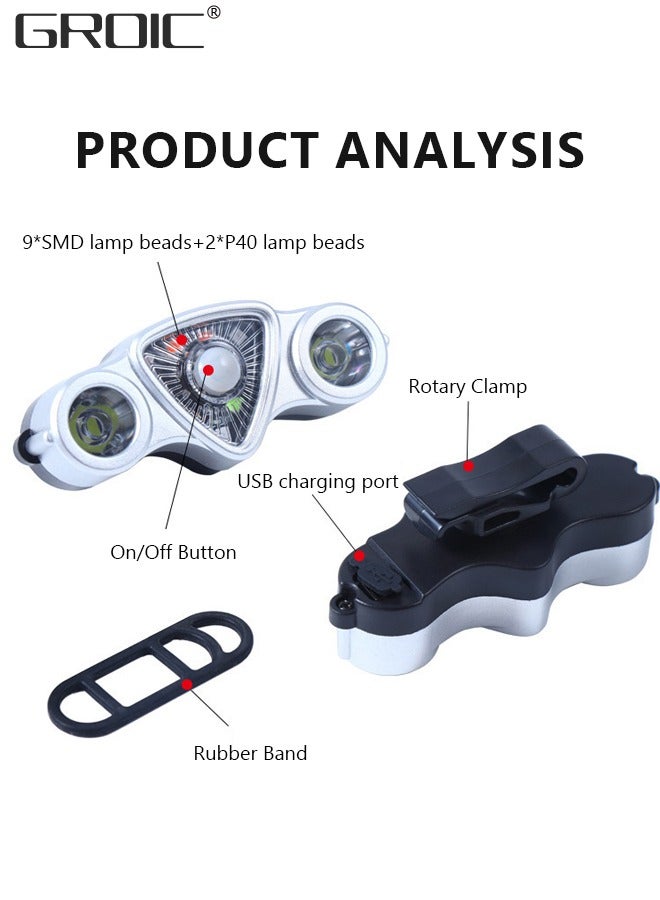 GROIC Bike Tail Light, Sport LED Rear Bike Light USB Rechargeable, High Intensity Bicycle Taillight Waterproof, 9 Lamp and 6 Modes for Cycling Safety, Bike Tail Light for Road, Mountain, Night Riding - Image 4