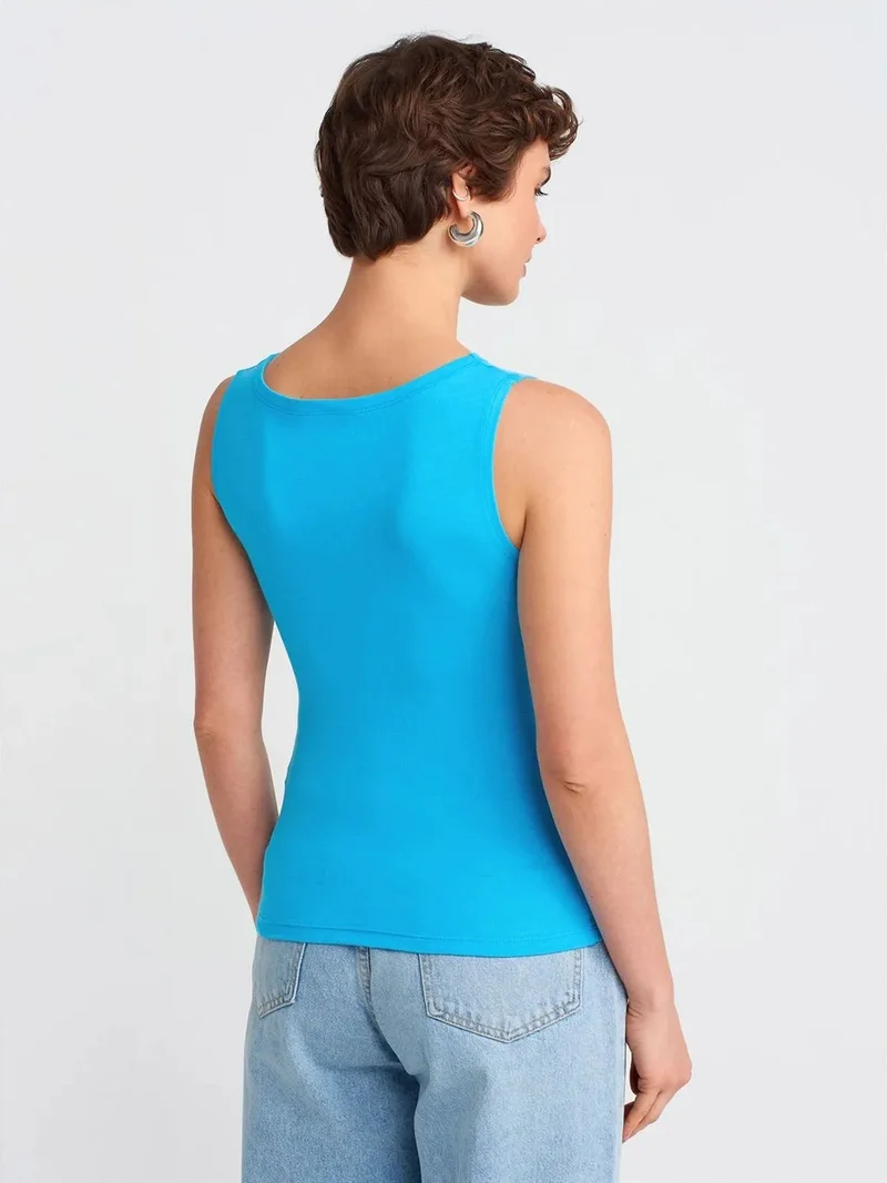 Dilvin Dilvin Sleeveless Slim-Fit Boat Neck Blouse