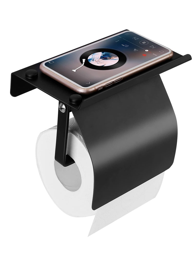 Excefore Toilet Paper Holder, Wall Mount Matte Black Toilet Paper Holder with Shelf Stainless Steel Tissue Holder for Bathroom(Black) - Image 1