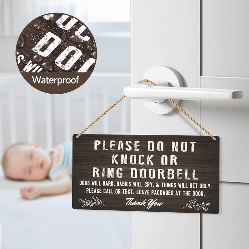 LUHIMO Do Not Knock Baby Sleeping Sign For Front Door  Double-Sided Pvc Rustic Please Do Not Ring Doorbell No Soliciting Hanging Sign For Home  House  Office  Business - Image 3