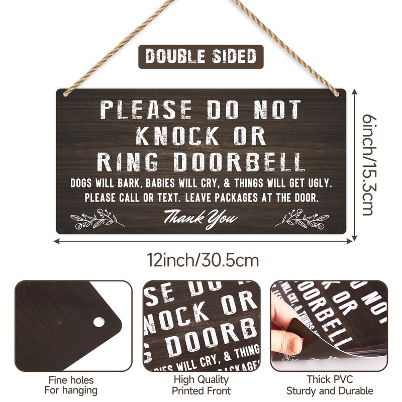LUHIMO Do Not Knock Baby Sleeping Sign For Front Door  Double-Sided Pvc Rustic Please Do Not Ring Doorbell No Soliciting Hanging Sign For Home  House  Office  Business - Image 2