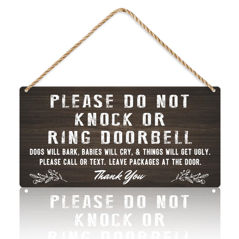 LUHIMO Do Not Knock Baby Sleeping Sign For Front Door  Double-Sided Pvc Rustic Please Do Not Ring Doorbell No Soliciting Hanging Sign For Home  House  Office  Business - Image 1