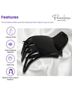 Parcelona French Paw Black Wide Covered Spring Side Slide In Jaw Yoga Hair Claw Clip  - Image 3