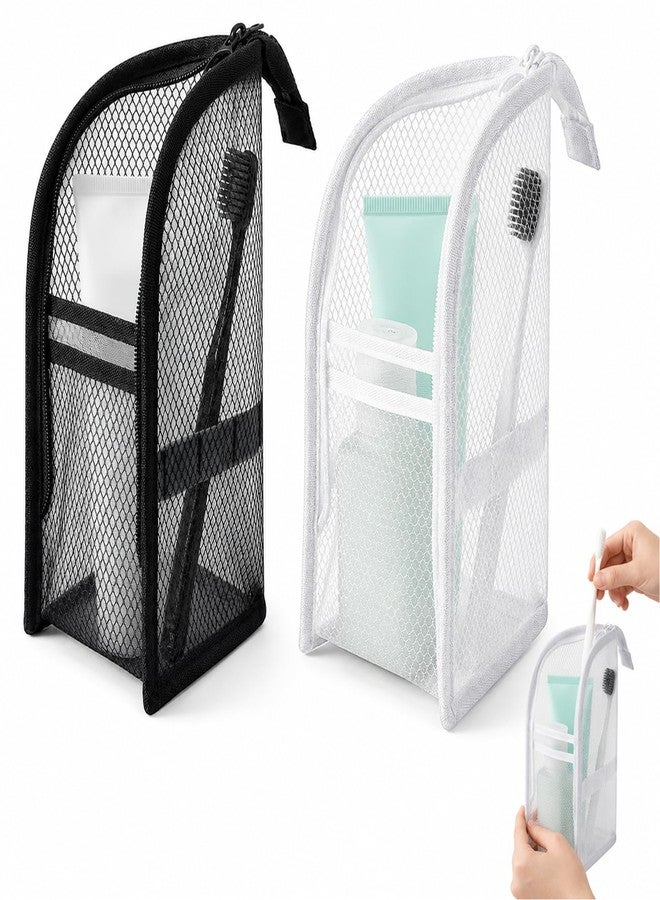 hinbkenla 2 Pcs Standing Toiletry Bag,Portable Lightweight Travel Toiletry Bag,Self Standing Travel Toiletry Pouch Foldable Clear Hanging Travel Toiletry Bag Cosmetic Organiser Storage(Black+White) - Image 1