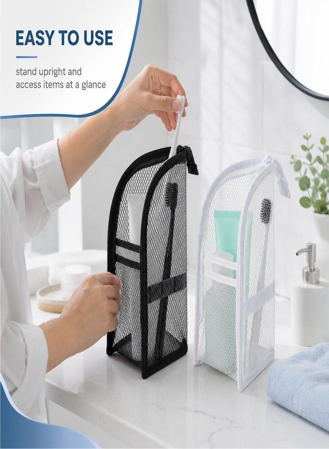 hinbkenla 2 Pcs Standing Toiletry Bag,Portable Lightweight Travel Toiletry Bag,Self Standing Travel Toiletry Pouch Foldable Clear Hanging Travel Toiletry Bag Cosmetic Organiser Storage(Black+White) - Image 3