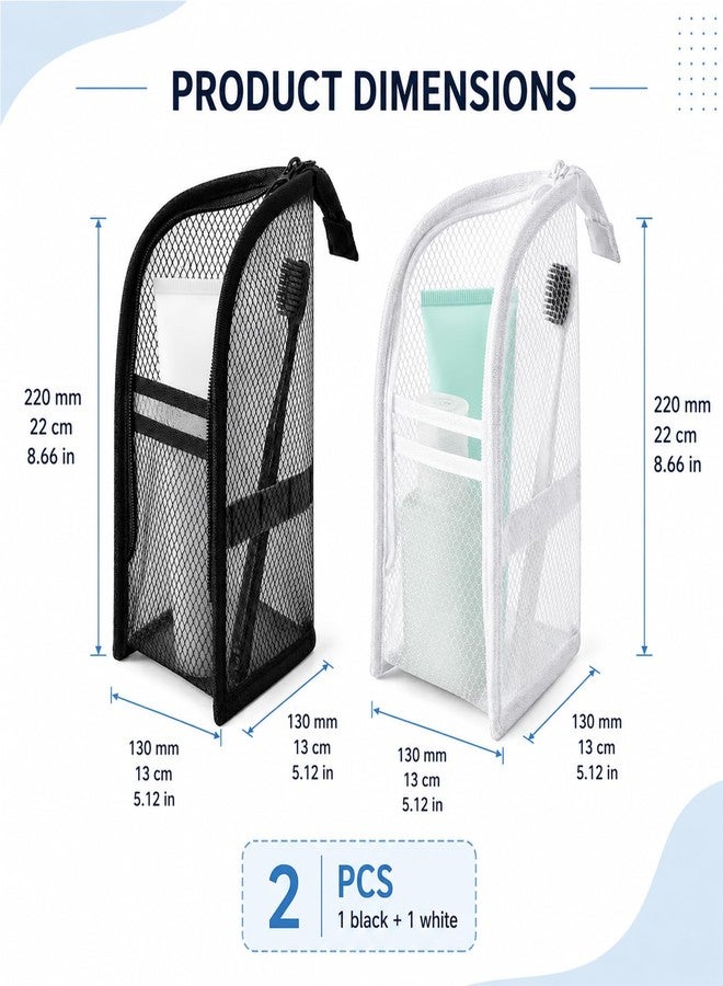 hinbkenla 2 Pcs Standing Toiletry Bag,Portable Lightweight Travel Toiletry Bag,Self Standing Travel Toiletry Pouch Foldable Clear Hanging Travel Toiletry Bag Cosmetic Organiser Storage(Black+White) - Image 2
