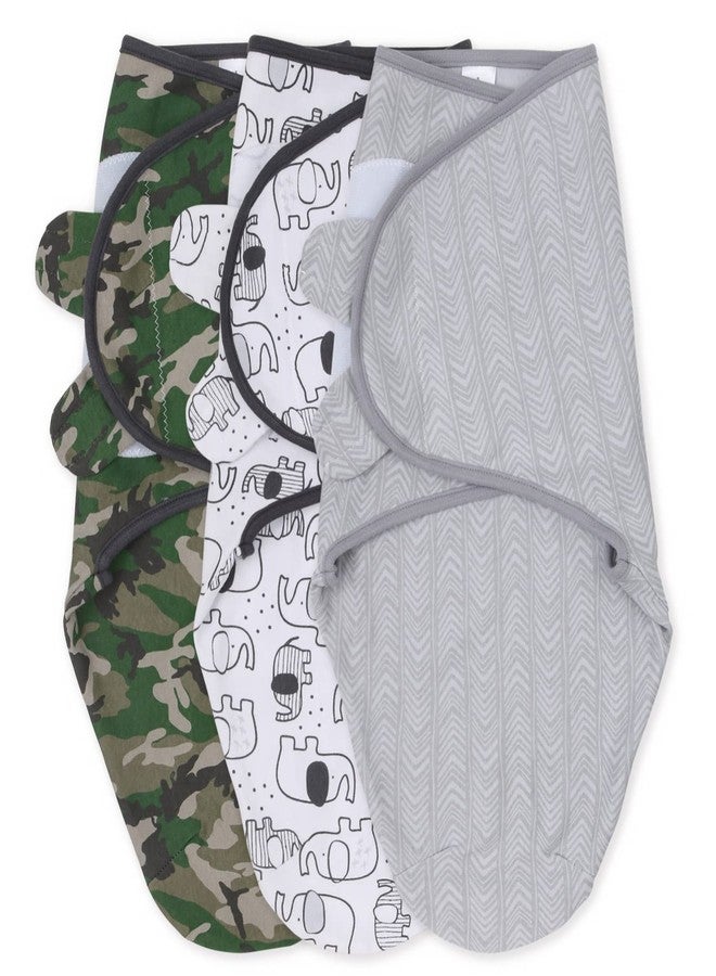 The Peanut Shell The Peanutshell Swaddle Set for Baby Boys - Camo & Elephant - 3 Pack (Small/Medium | 0-3 Months) - Image 1