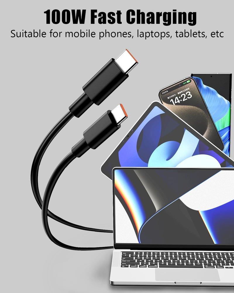 شيتيك [عبوة من 8] كابل USB C إلى C، شحن سريع بقدرة 100 واط PD، كابل من نوع C، كابلات شاحن USB C لـ iPhone 16 15 Pro Max Google Pixel iPad Pro MacBook Pro Switch (أسود) - Image 2
