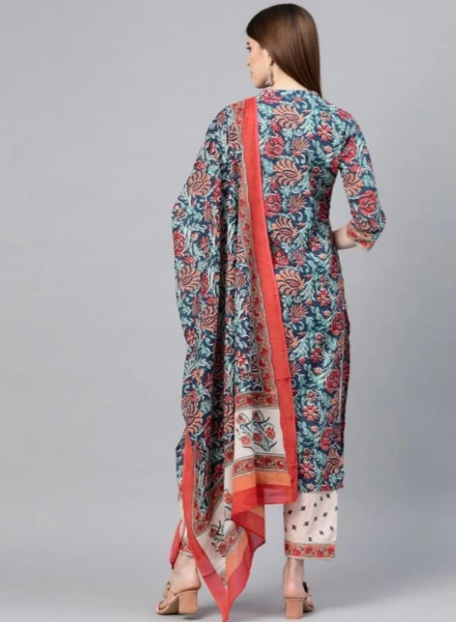 Yuris  Yuris Blue  Red Printed Kurta With Palazzo  Dupatta for Women | Best Price UAE