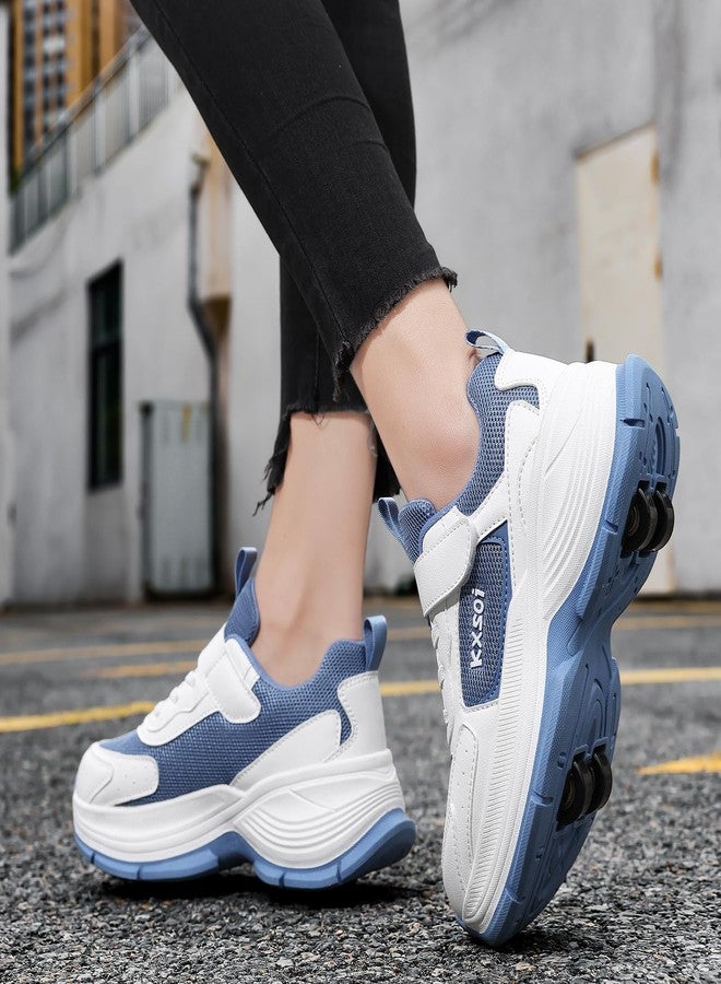 HSQ Roller Skate Shoes with Detachable Wheels for Kids Boys Girls Funy Wheelies Shoes Fashion Wheely Sneakers Blue White Size Little Kid 1 - Image 2