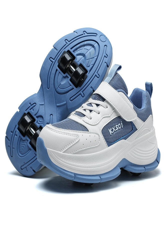 HSQ Roller Skate Shoes with Detachable Wheels for Kids Boys Girls Funy Wheelies Shoes Fashion Wheely Sneakers Blue White Size Little Kid 1 - Image 1