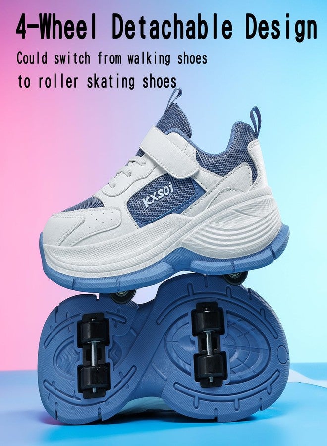 HSQ Roller Skate Shoes with Detachable Wheels for Kids Boys Girls Funy Wheelies Shoes Fashion Wheely Sneakers Blue White Size Little Kid 1 - Image 4