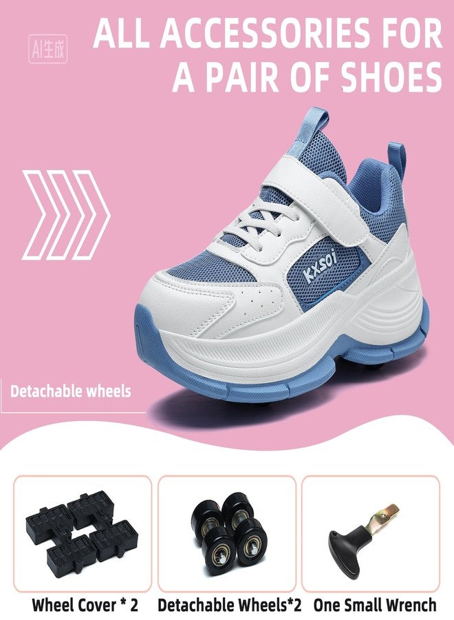 HSQ Roller Skate Shoes with Detachable Wheels for Kids Boys Girls Funy Wheelies Shoes Fashion Wheely Sneakers Blue White Size Little Kid 1 - Image 5