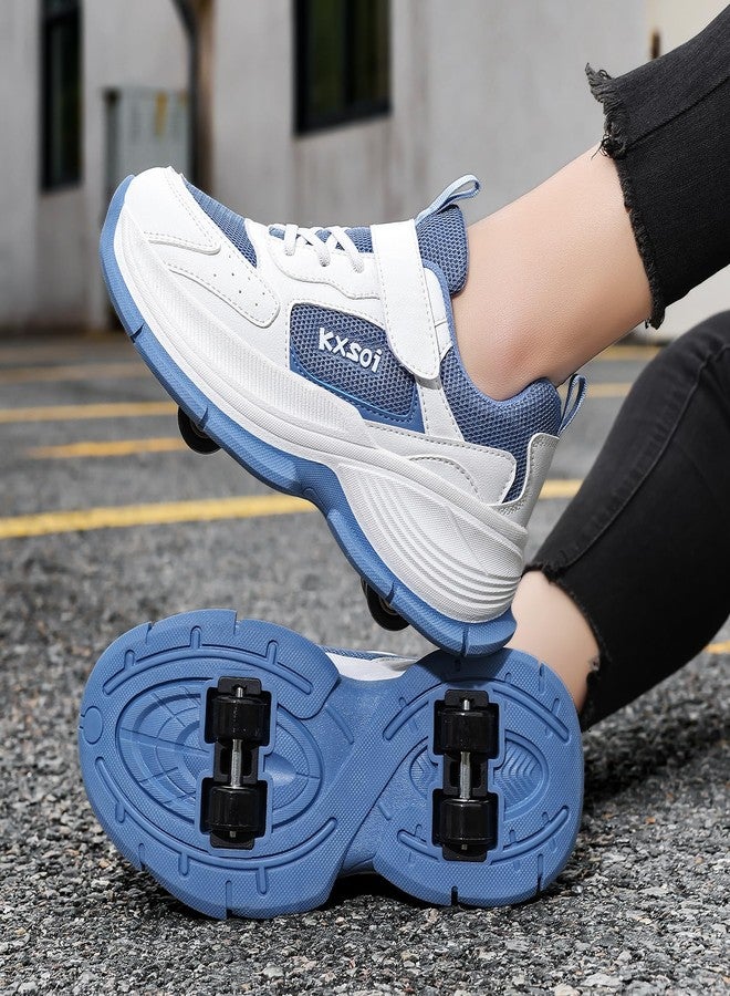 HSQ Roller Skate Shoes with Detachable Wheels for Kids Boys Girls Funy Wheelies Shoes Fashion Wheely Sneakers Blue White Size Little Kid 1 - Image 3