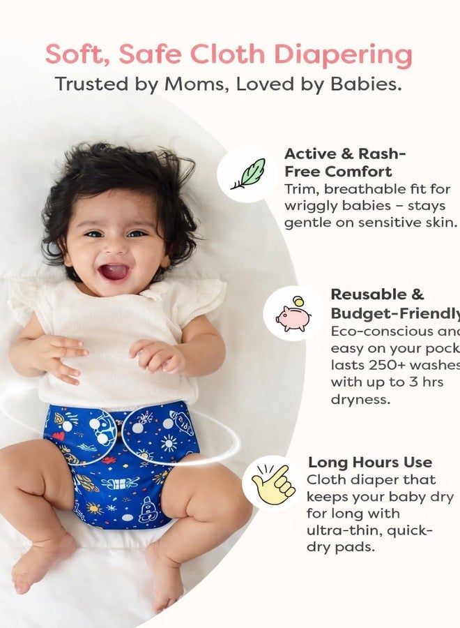 MOMSARC Baby Leakage Proof Reusable Cloth Diaper With 4 Layer High absorbent Pad + 3 Insert Pads, Reusable Nappies, Freesize for Kids 0-3 Yrs, Washable Diapers(Multicolur, Pack of 3) - Image 4