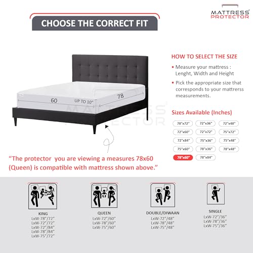 Mattress Protector Terry Cotton Feel Ultra Soft Waterproof Mattress Cover | Breathable & Hypoallergenic Bed Protector | Queen Size (78x60 Inch/6.5x5 Feet) – Coffee - Image 3