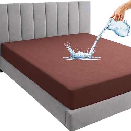 Mattress Protector Terry Cotton Feel Ultra Soft Waterproof Mattress Cover | Breathable & Hypoallergenic Bed Protector | Queen Size (78x60 Inch/6.5x5 Feet) – Coffee - Image 1