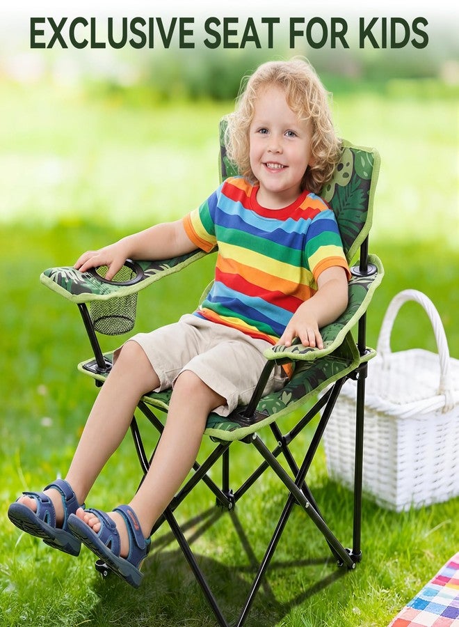 Huskfirm Padded Kids Camping Chair, Folding Kids Chair Support 120lbs,Green Dinosaur - Image 3