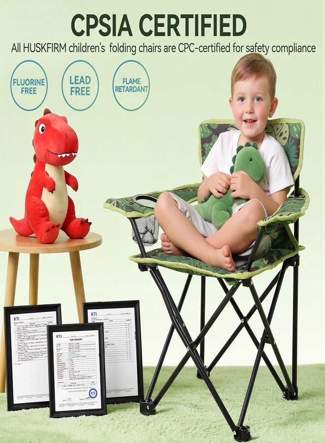 Huskfirm Padded Kids Camping Chair, Folding Kids Chair Support 120lbs,Green Dinosaur - Image 2