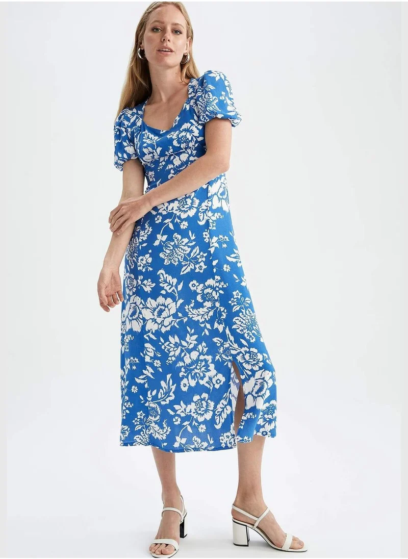 DeFacto A Cut V-Neck  Short Sleeves Floral Print Maxi Dress